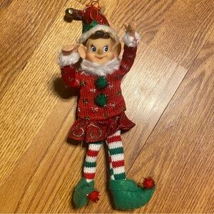 Vintage Style Knee Hugger Posable Elf Christmas 11" Pixie Doll Ornament Figure